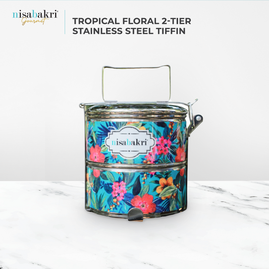 Tropical Floral 2-Tier Stainless Steel Tiffin 12 cm, 550 gram oleh Nisa Bakri