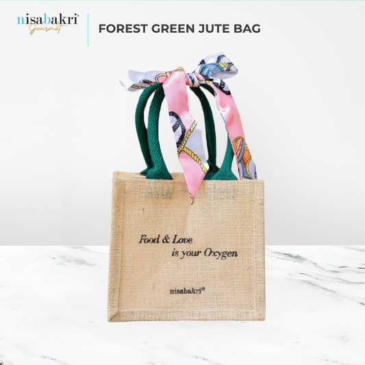 Bolsa de yute con asa verde bosque