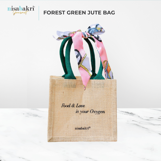 Jute Bag dengan Pegangan Hijau Hutan