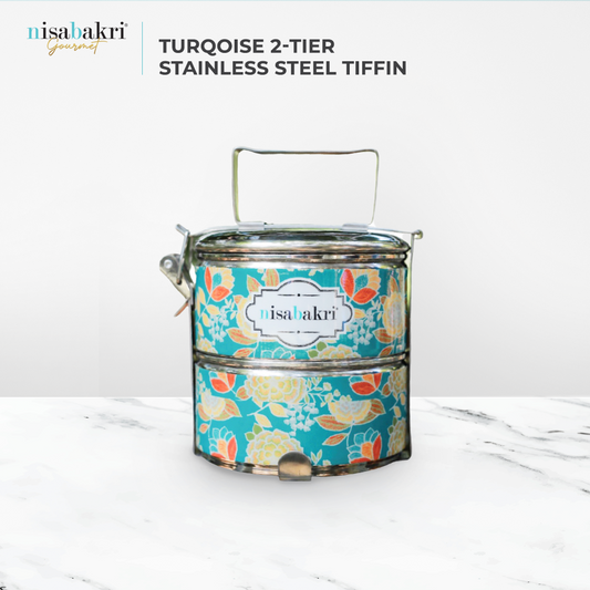 Turquoise 2-Tier Stainless Steel Tiffin 12 cm, 550grams