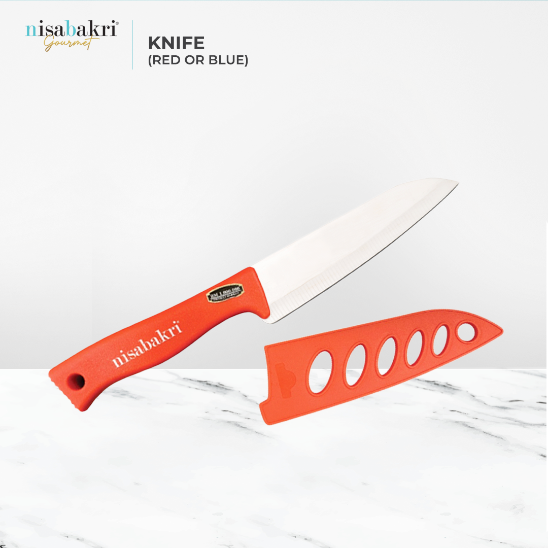 Cuchillo de cocina multiusos con funda [Rojo / Azul]